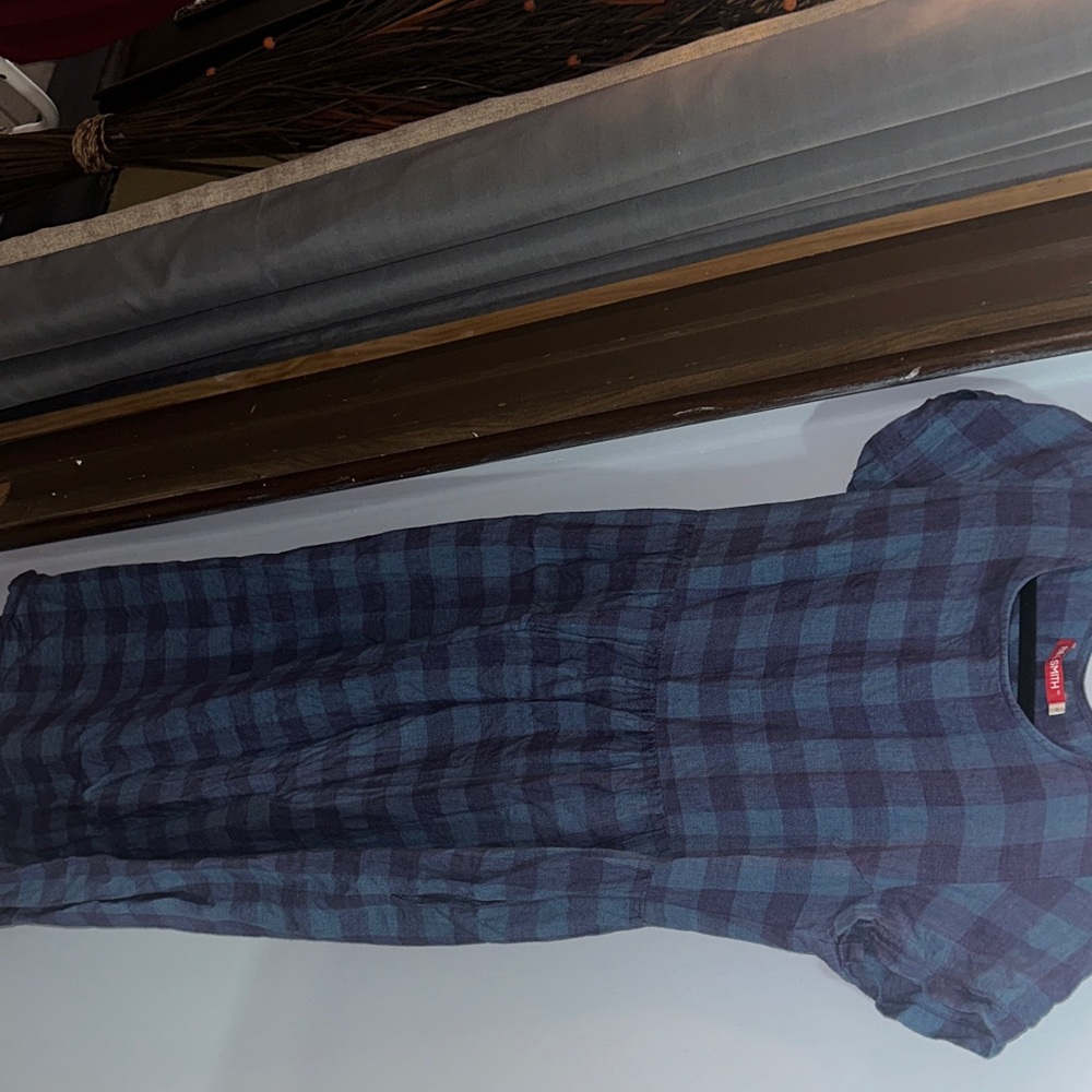 Elegant Navy Checkered Midi Dress